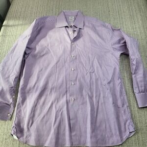 Ike Behar Shirt Mens‎ 16.5 34/35 Purple Check Performance Non Iron Long Sleeve